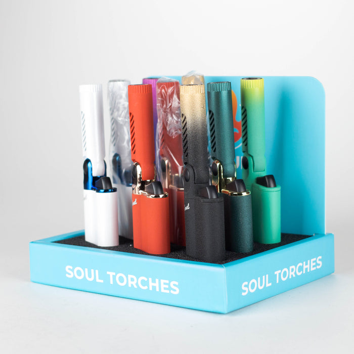 Soul Torch | Multi Color Torch Lighter – 9 Count Display [1809] | Rotating Angle Nozzle Lighters Canadian Distributor