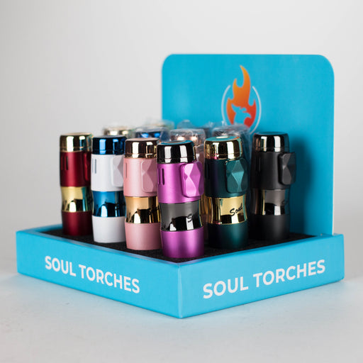 Soul Torch | Multi Color Torch Lighter – 12 Count Display [1812] | 3-Jet Flames & Cigar Punch Lighters Canadian Distributor
