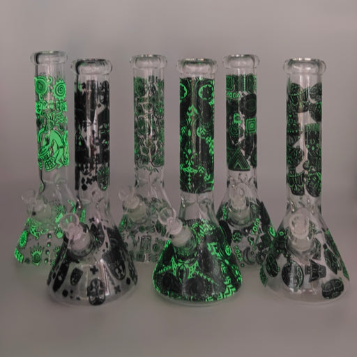 14" Glow in the dark 5mm Beaker Glass Bong Bongs Super Supplys Inc