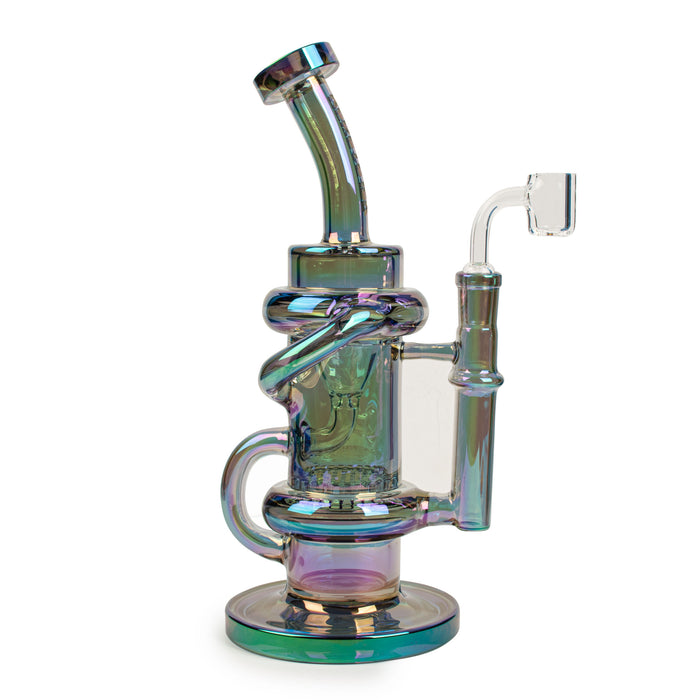 Red Eye Tek® | 9.5" Tall Metallic Terminator Finish Glitch Klein Recycler Rig Glass Rig West Coast Gifts Green