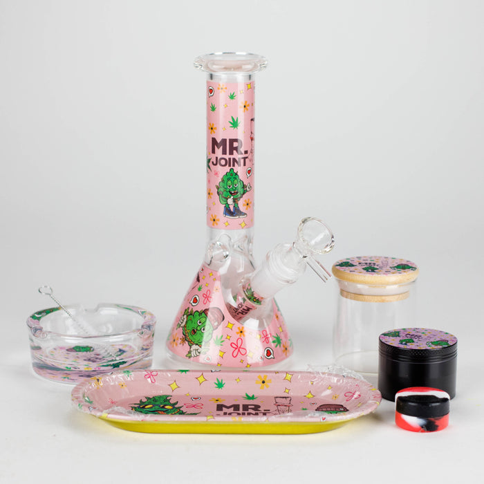 10-in-1 Smoke Set Complete Smoking Kit with 8" Glass Bong-MJ/420 Glass Bong 777 Smoke Mr. Joint