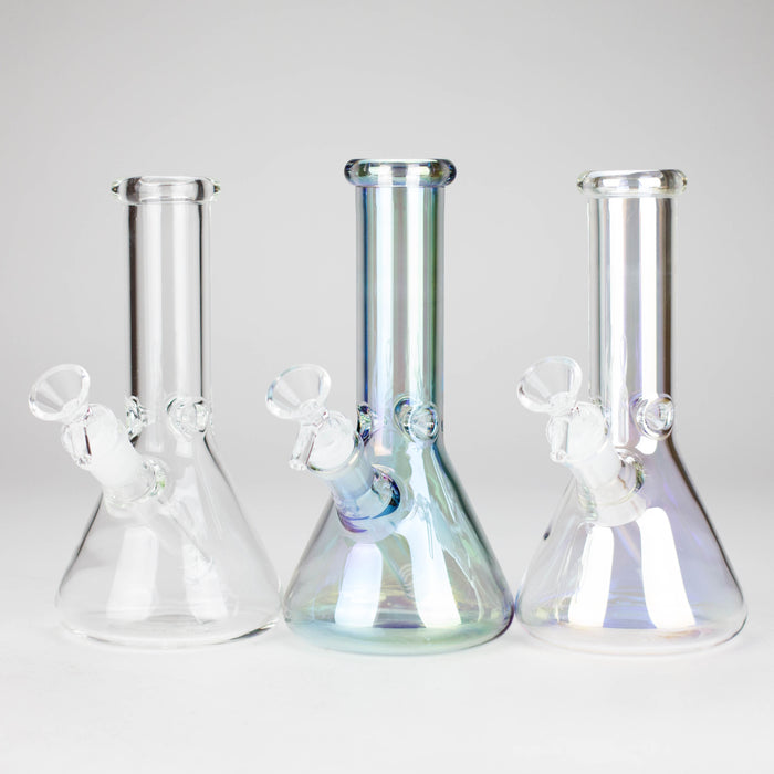 8" Electroplate Glass Beaker Bong – 5mm Thick | Ice Catcher | 3-Piece Set Glass Bong 777 Smoke