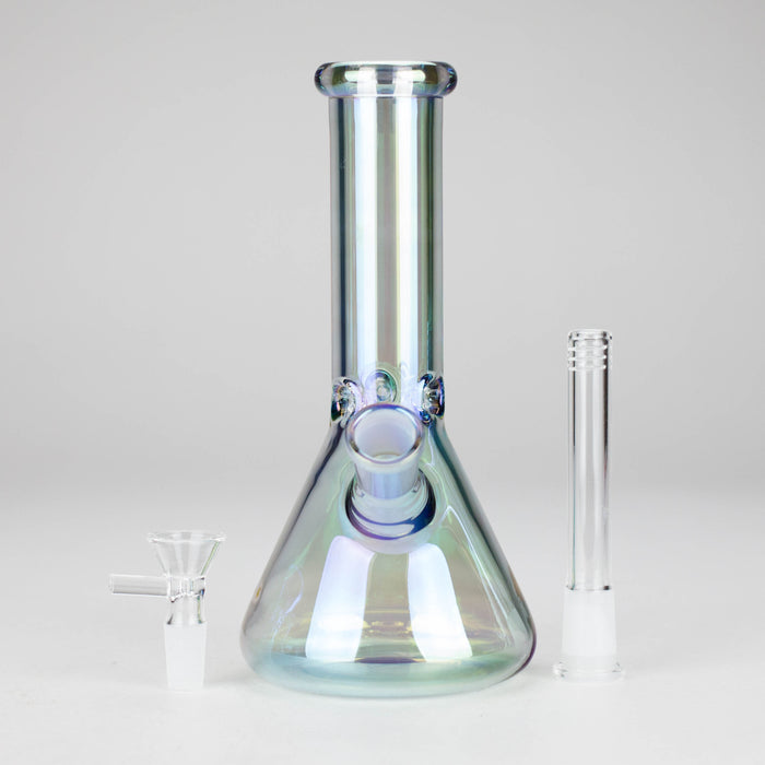 8" Electroplate Glass Beaker Bong – 5mm Thick | Ice Catcher | 3-Piece Set Glass Bong 777 Smoke