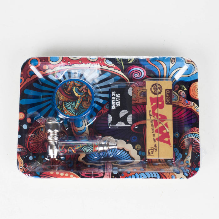 Z5-in-1 Magic Mushroom Metal Pipe Smoke Set – Grinder, Tray, Rolling Paper & More Bundle 777 Smoke Design2