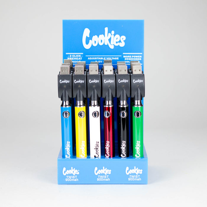 900 mAh Cookies Twist Control Vape Battery with USB charger Display of 30 One Wholesale 900 mAh Cookies Twist Control Vape Battery with USB charger Display of 30 One Wholesale
