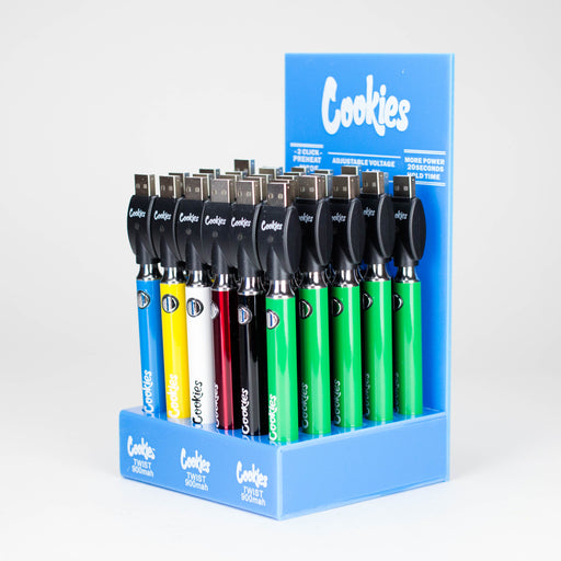 900 mAh Cookies Twist Control Vape Battery with USB charger Display of 30 One Wholesale 900 mAh Cookies Twist Control Vape Battery with USB charger Display of 30 One Wholesale