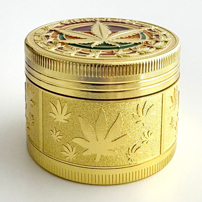 Golden Rasta Leaf Engraving Grinder 52*36mm 4 Parts-12CT Display Pack Super Supplys Inc