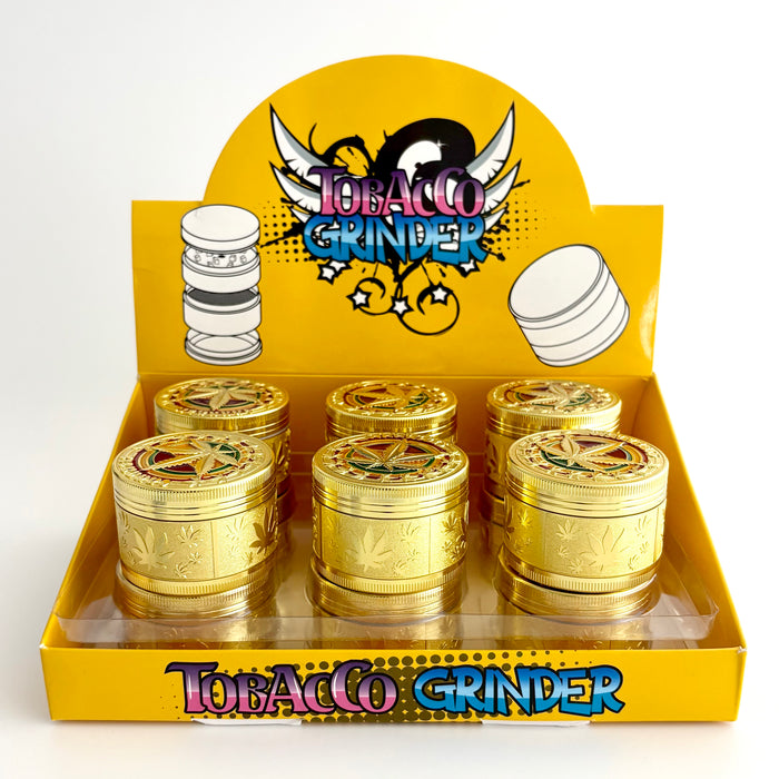 Golden Rasta Leaf Engraving Grinder 52*36mm 4 Parts-12CT Display Pack Super Supplys Inc
