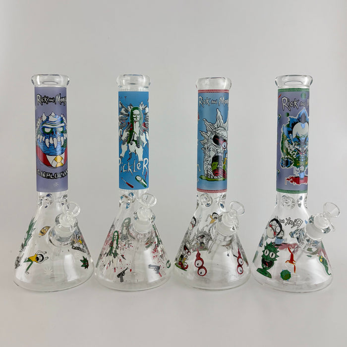 14" Glow in the Dark Cartoon Beaker Bong – 7mm Thick Borosilicate Glass Glass Bong Super Supplys Inc