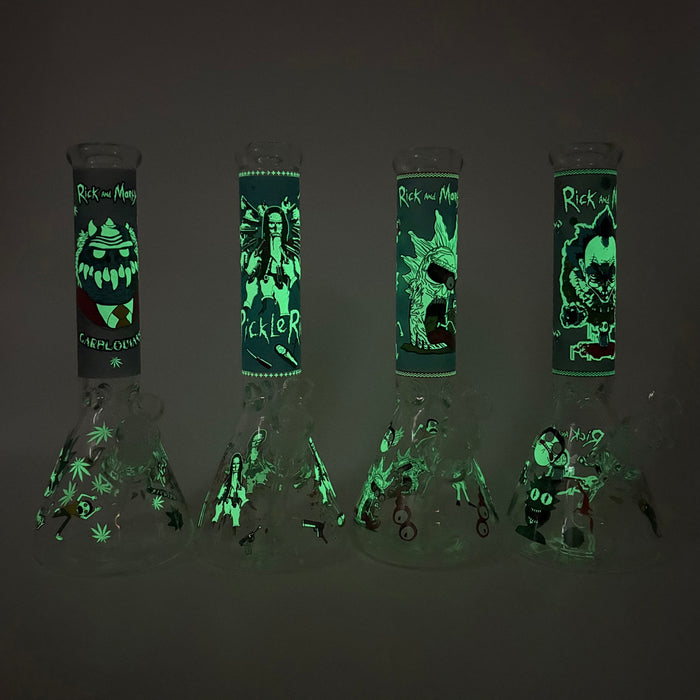 14" Glow in the Dark Cartoon Beaker Bong – 7mm Thick Borosilicate Glass Glass Bong Super Supplys Inc