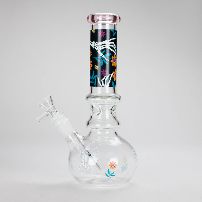 Haze | 9″ Skull Hand & Flower Bubble Base Glass Bong – Pink (Mini-V) Glass Bong Canadian Distributor