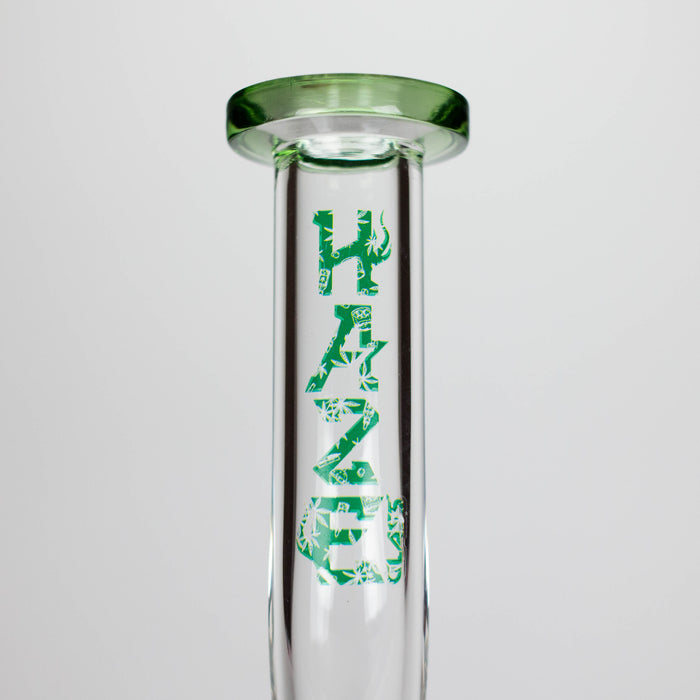 Haze | 9″ Bubble Base Glass Bong – Green Weed Leaf Design (Mini-A) Glass Bong Canadian Distributor