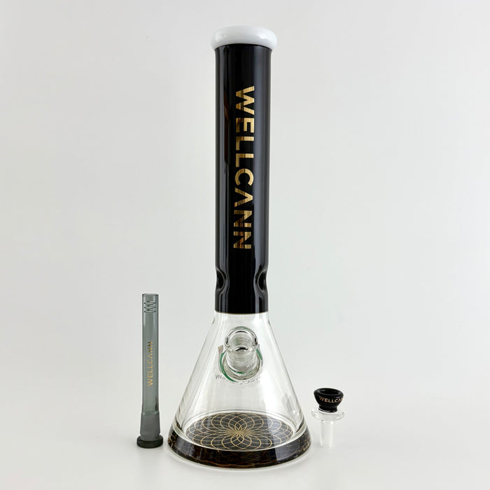 Wellcann | 14" Thickened Base Geometric Gold Beaker Glass Bong Glass Bong Super Supplys Inc