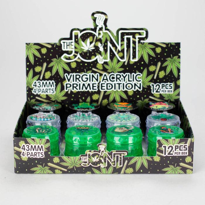 1.5" Acrylic Herb Grinder – 4-Layer with Weed Leaf Design (Box of 12) Display Pack 777 Smoke