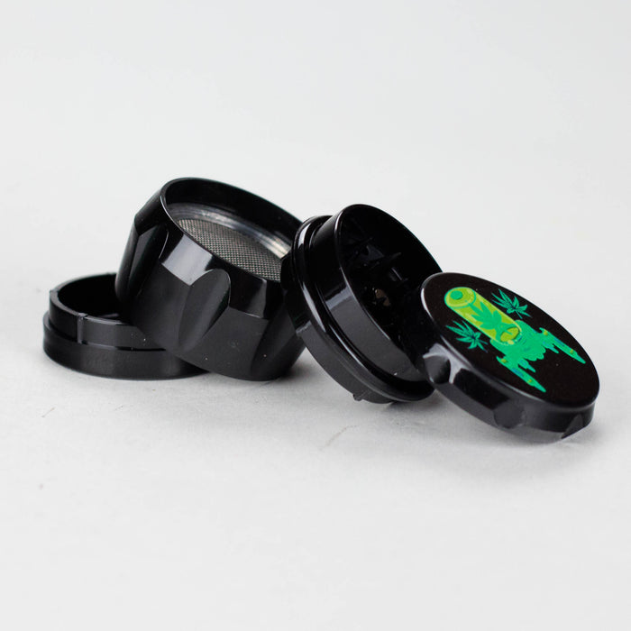 1.5" Acrylic Herb Grinder – 4-Layer with Weed Leaf Design (Box of 12) Display Pack 777 Smoke