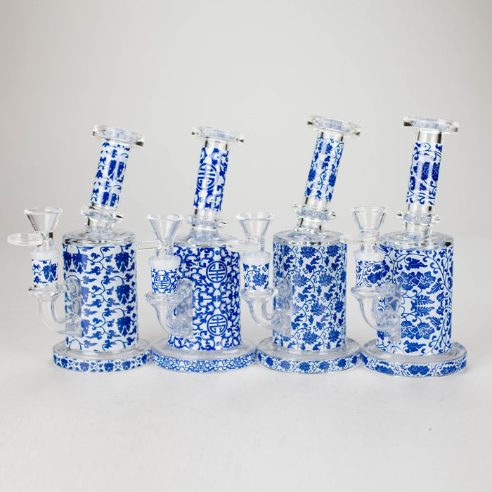 7" Cloisonné Design Glass Bong with Water Diffuser – 14mm Bowl Joint Glass Bong 777 Smoke