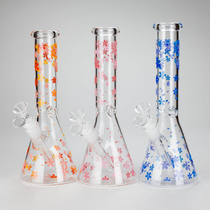 10" Cherry Blossom Glass Beaker Bong – 14mm Bowl Joint Glass Bong 777 Smoke