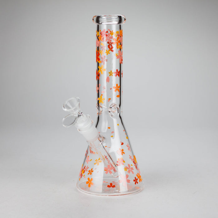 10" Cherry Blossom Glass Beaker Bong – 14mm Bowl Joint Glass Bong 777 Smoke Red(Orange)