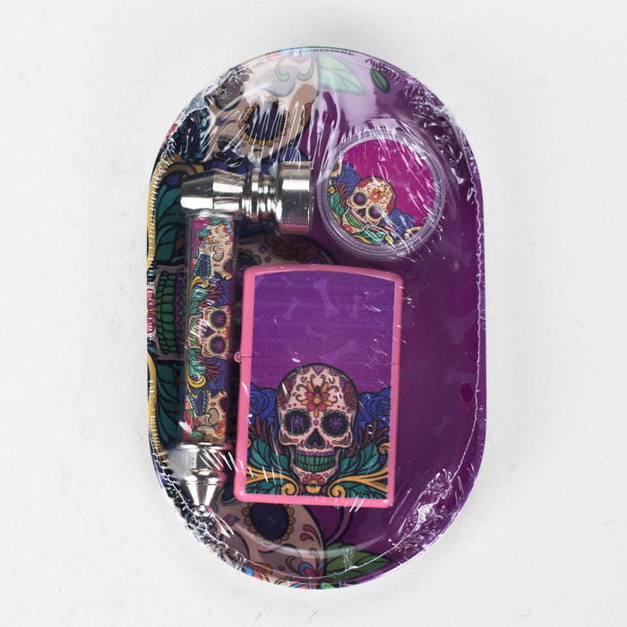 ZMetal Pipe & Lighter Gift Set – Includes Zippo-Style Lighter, Grinder & Tray Metal Pipe 777 Smoke Sugar Skull