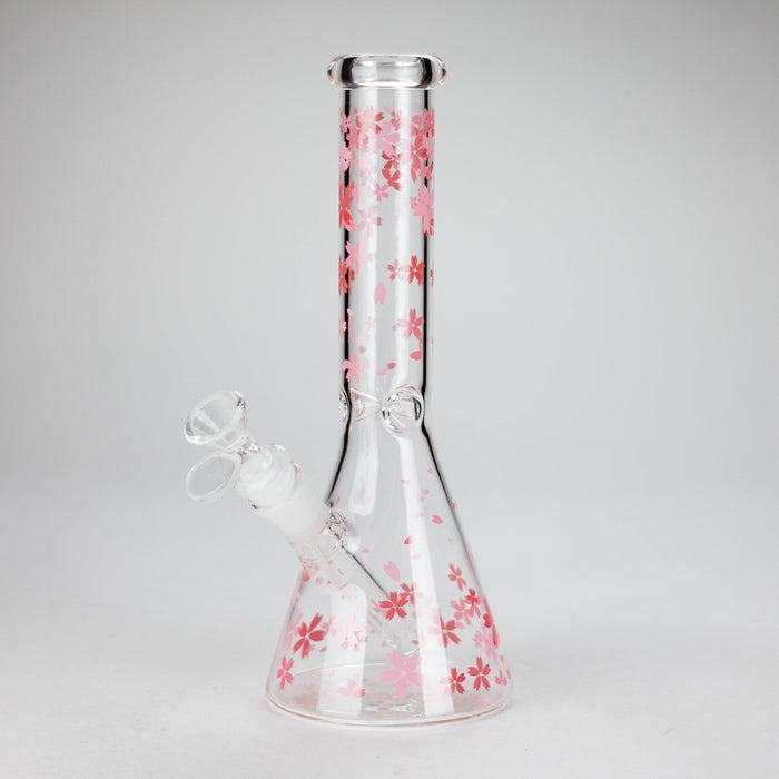 10" Cherry Blossom Glass Beaker Bong – 14mm Bowl Joint Glass Bong 777 Smoke Pink