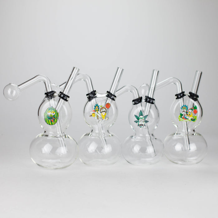 6" Flat Mush Mix Sticker Glass Oil Burner Pipe – Unique Double Bubble Design Glass Rig RMG WHOLESALE