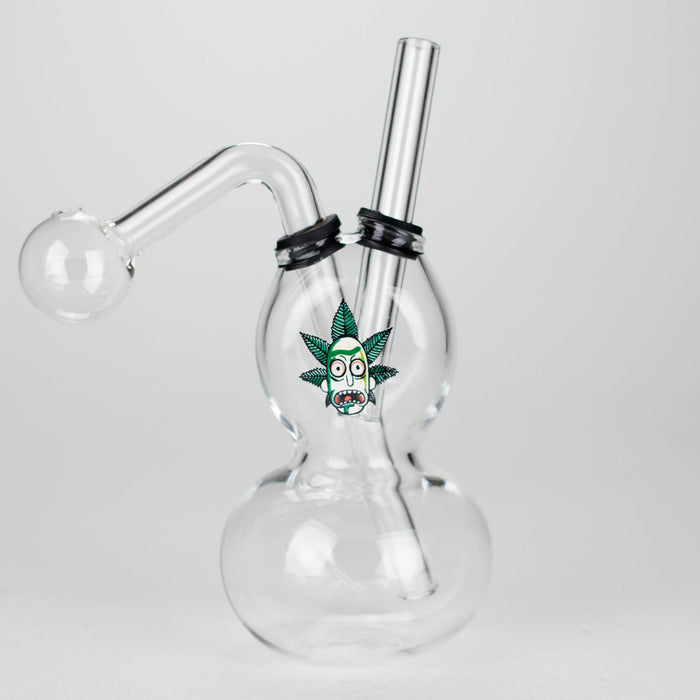 6" Flat Mush Mix Sticker Glass Oil Burner Pipe – Unique Double Bubble Design Glass Rig RMG WHOLESALE