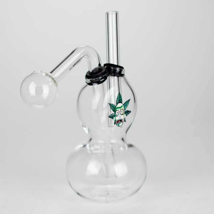 6" Flat Mush Mix Sticker Glass Oil Burner Pipe – Unique Double Bubble Design Glass Rig RMG WHOLESALE