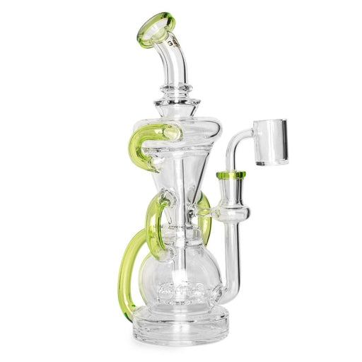 GEAR Premium® | 10" Tall Lime Green Crystal Glide Triple Uptake Dual Chamber Recycler Glass Rig West Coast Gifts