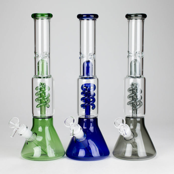 13" Color Accented Glass Water Bong with Coil Percolator & Splash Guard Glass Bong 777 Smoke