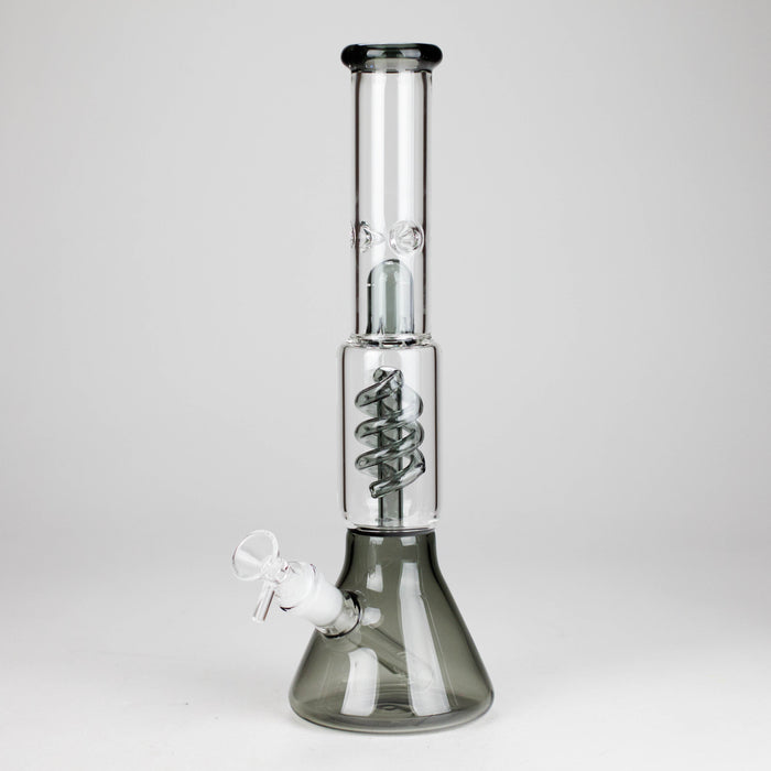 13" Color Accented Glass Water Bong with Coil Percolator & Splash Guard Glass Bong 777 Smoke Gray