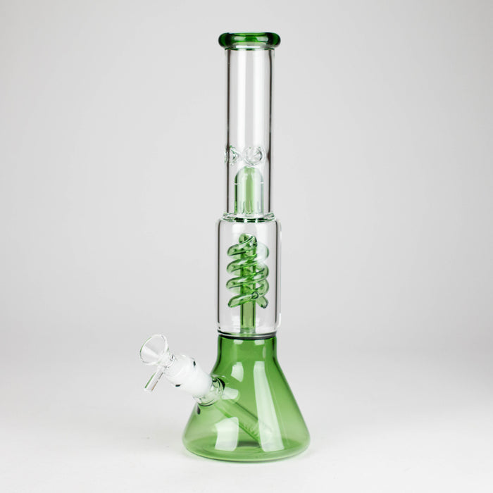 13" Color Accented Glass Water Bong with Coil Percolator & Splash Guard Glass Bong 777 Smoke Green