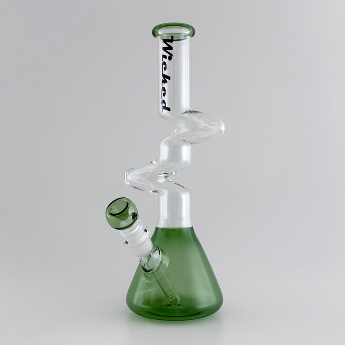 Wicked | Zig-Zag 12" 4mm 4 Colours Assorted Glass Beaker Bong Glass Bong Super Supplys Inc Green