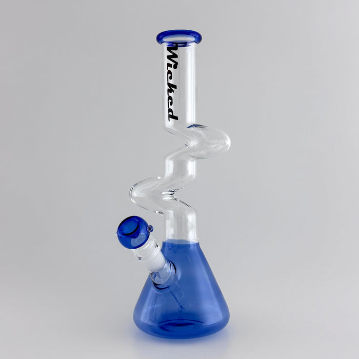Wicked | Zig-Zag 12" 4mm 4 Colours Assorted Glass Beaker Bong Glass Bong Super Supplys Inc Blue