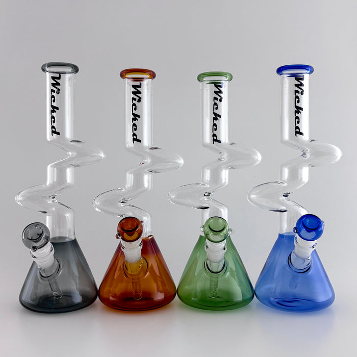 Wicked | Zig-Zag 12" 4mm 4 Colours Assorted Glass Beaker Bong Glass Bong Super Supplys Inc