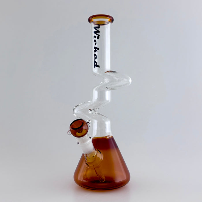 Wicked | Zig-Zag 12" 4mm 4 Colours Assorted Glass Beaker Bong Glass Bong Super Supplys Inc Brown