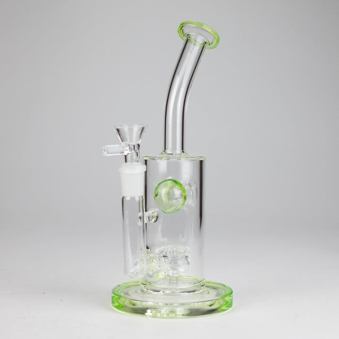 9" Ball Perc Glass Bong – Green with Bent Neck & 14mm Bowl Glass Bong Small Biz Distributors