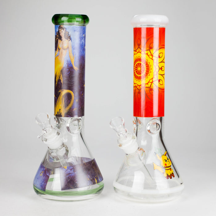 12" Sticker Glass Beaker Bong – 7mm Thick (Assorted) Glass Bong HALLO GLASS