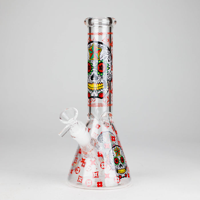 10" Sugar Skull Design Glass Beaker Bong Glass Bong 777 Smoke Red