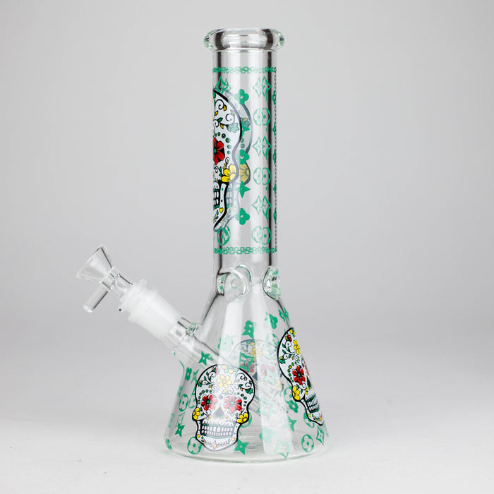 10" Sugar Skull Design Glass Beaker Bong Glass Bong 777 Smoke