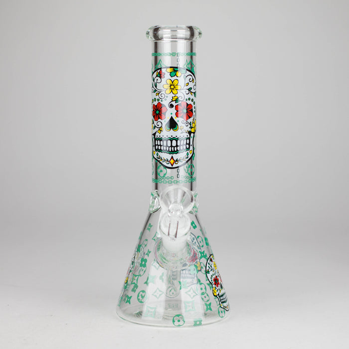 10" Sugar Skull Design Glass Beaker Bong Glass Bong 777 Smoke