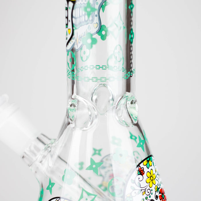10" Sugar Skull Design Glass Beaker Bong Glass Bong 777 Smoke