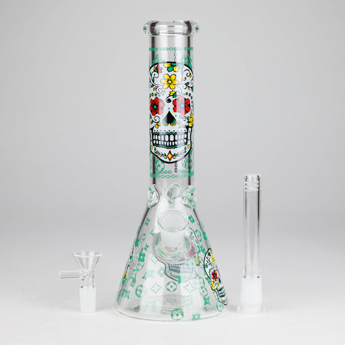 10" Sugar Skull Design Glass Beaker Bong Glass Bong 777 Smoke