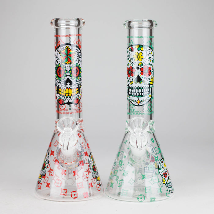 10" Sugar Skull Design Glass Beaker Bong Glass Bong 777 Smoke