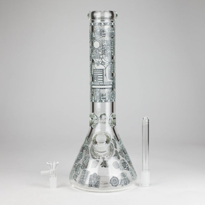14" Glow-in-the-Dark Egyptian Design Beaker Bong – 7mm Thick Glass Bong Small Biz Distributors
