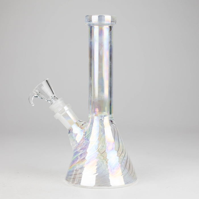 8" Shiny Beaker Bong with Ribbed Base, Color Amber Glossy and Rainbow Glass Bong HALLO GLASS