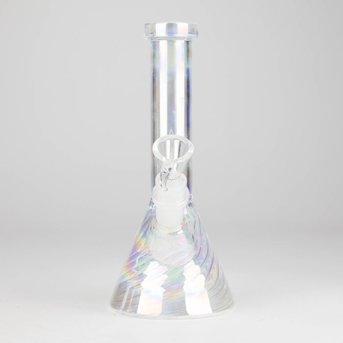 8" Shiny Beaker Bong with Ribbed Base, Color Amber Glossy and Rainbow Glass Bong HALLO GLASS