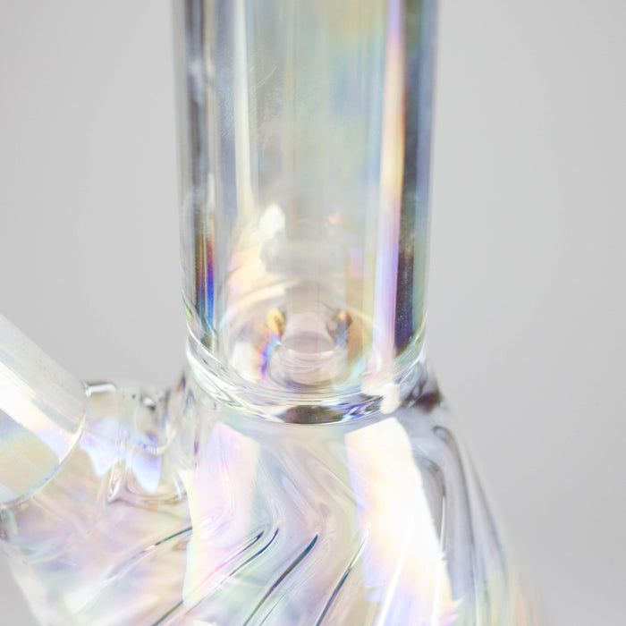 8" Shiny Beaker Bong with Ribbed Base, Color Amber Glossy and Rainbow Glass Bong HALLO GLASS