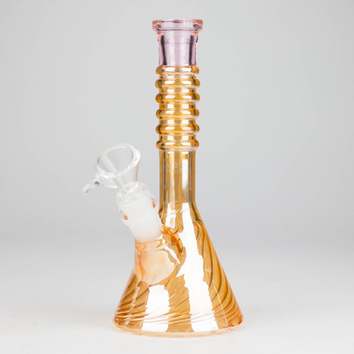 8" Shiny Beaker Bong 6 Rings Mouth Ring with Handle Slide, Color Amber Glossy and Rainbow Glass Bong HALLO GLASS