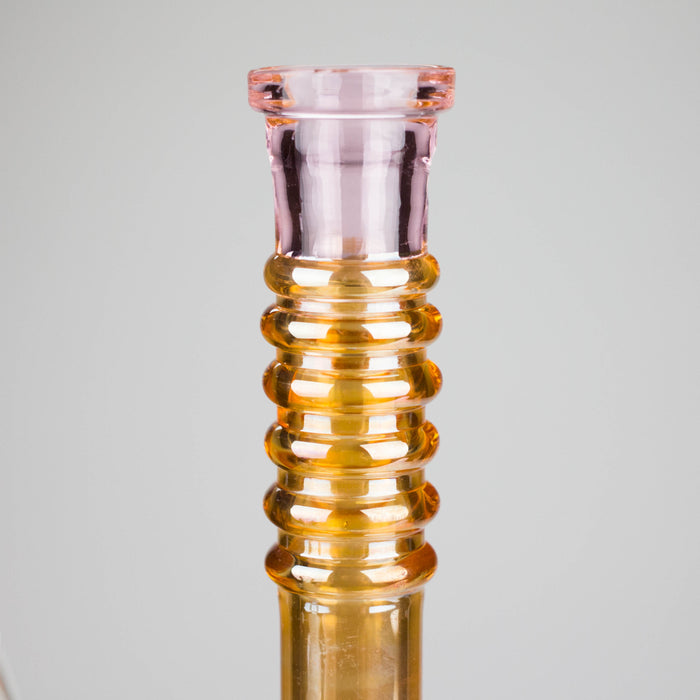 8" Shiny Beaker Bong 6 Rings Mouth Ring with Handle Slide, Color Amber Glossy and Rainbow Glass Bong HALLO GLASS