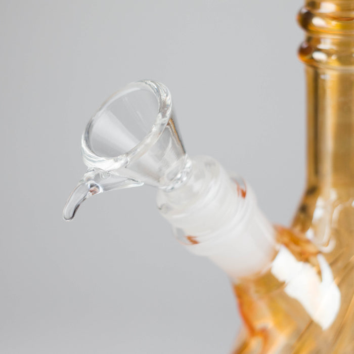 8" Shiny Beaker Bong 6 Rings Mouth Ring with Handle Slide, Color Amber Glossy and Rainbow Glass Bong HALLO GLASS